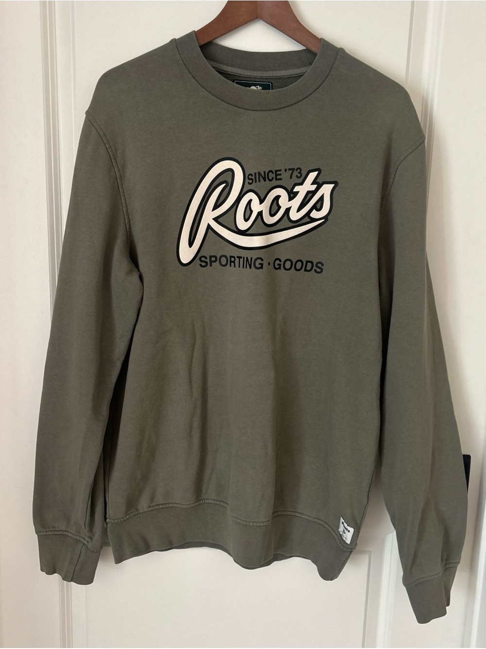 Roots Men's Crewneck Sweatshirt in Olive Green with White Logo